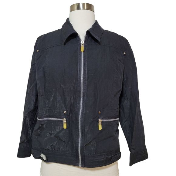 Spanner Black 3/4 Sleeve Full Zip Collared Jacket Size 6 - Picture 1 of 6